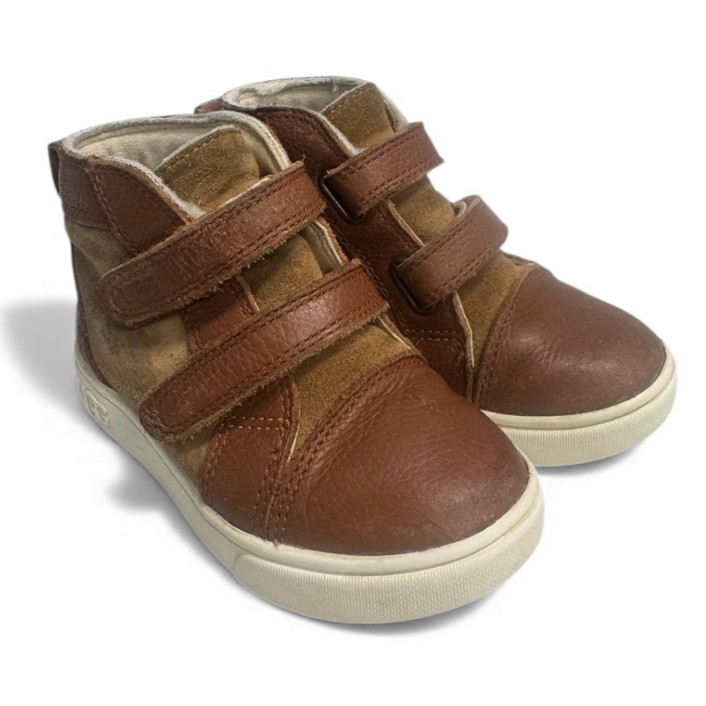 UGG Brown and Tan Kids  Leather Boots Size 9 - Picture 2 of 7